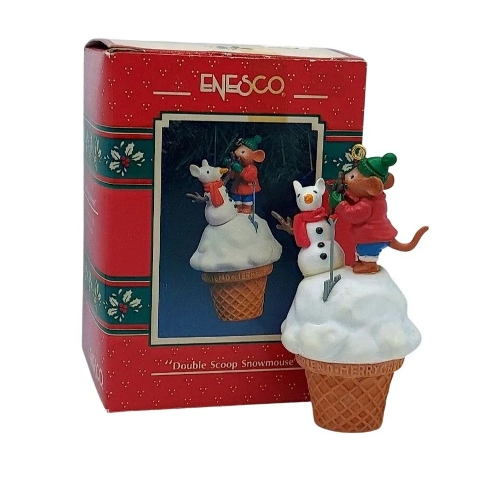 1991 Enesco Double Scoop Snowmouse Ornament